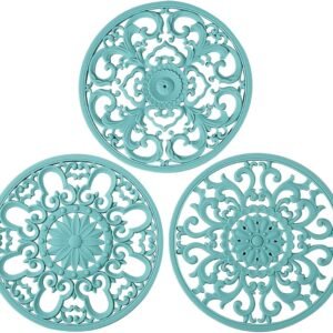 Extra Thick Silicone Trivet Mat for Hot Dishes, Hot Pots and Pans, Pot Holder, Hot Pad to Portect Your Table and Countertop, Kitchen Decor and Accessories,Turquoise,Set of 3