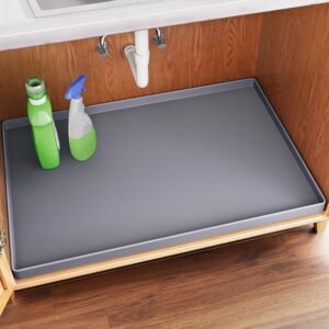 FLATO Waterproof Under Sink Mat 34" x 22" Shelf Liner for Kitchen and Bathroom, Cabinet Protector, Organizers and Storage, Flexible Silicone Drip Tray