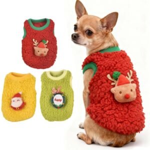 FLAdorepet 3 Packs Christmas Teacup Dog Cat XXS Clothes for Chihuahua Yorkie,Winter Warm Fleece Puppy Pet Clothes Sweater Shirt Vest for Mini Newborn Extra Small Dogs (Christmas, XXXS(Pet Under 1LBS))
