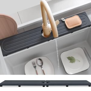 Fast Drying Stone Faucet Mat for Kitchen Sink with Raised Feet, Water Absorbent Diatomite Stone Sink Tray, Faucet Sink Splash Guard, Prevents Moisture Buildup, Durable Protector for Bathroom Counter