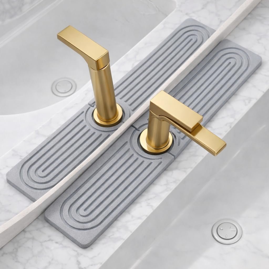 Faucet Mat for Kitchen Sink, Diatomite Stone Tray for Countertop Use, Faucet Drip Catcher, Kitchen and Bathroom Accessory, Around Faucet Fit, Sink Area Protector (Light Grey 23.6" x 3.9")