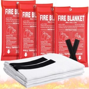 Fire Blanket 4 Pack - 40" x 40" Prepared Emergency Fire Blanket for Home and Kitchen, RV, Grill, Fireplace, Safe & Easy for Young Adults and Elderly Living Alone