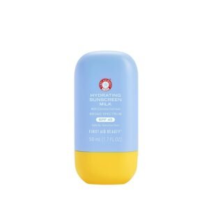 First Aid Beauty - Hydrating Sunscreen Milk with Colloidal Oatmeal, Broad Spectrum SPF 45, Non-comedogenic SPF Formula Helps Nourish Skin with Organic UV Filters & Glycerin, 24-hour Hydration, 1.7 oz | Non-comedogenic, SPF Formula, Helps Nourish Skin