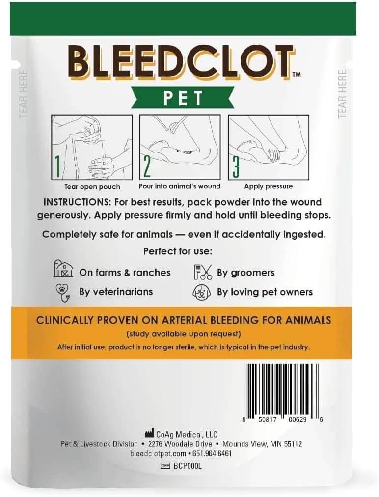 First Aid Blood Clotting Powder | The Best for All Animals to Stop Bleeding, Guaranteed | for Minor Cuts and Severe Arterial Bleeding | from The Makers of BleedStop (4 Pouches (0.5 oz)) - Image 2