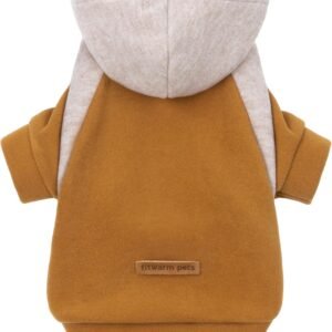 Fitwarm Color Block Dog Hoodie Sweater, Winter Clothes for Small Dogs Boy Girl, Lightweight Pet Hooded Sweatshirt, Brown, Beige, Small