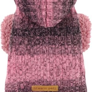 Fitwarm Fuzzy Dog Sweater, Knitted Winter Dog Clothes for Small Dogs Girl, Pet Cat Hooded Outfit, Heather Pink, Black, Large