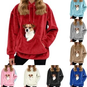 Fleece Sweatshirts Women Winter Hoodie With Kangaroo Pockets And Cat Carrier Pouch Dog Sweatshirt For Pet Mistress Warm