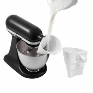 Foldable Silicone Flour Funnel for Stand Mixers, No-Mess & Anti-Splash Kitchen Gadget, Dishwasher-Safe Baking Accessories Fits 4.5-5Qt (KSM150) Best Kitchen Aid Mixer Attachments (White)