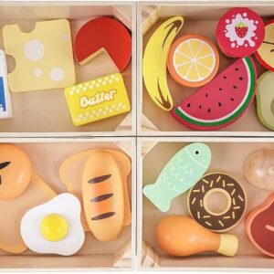 Food Groups - Wooden Play Food Sets, Pretend Play Kitchen Toys, Toy Food Accessories for Toddlers 1-3, Wood Play Fake Food for 1 2 3 Year Old Boys Girls Birthday Gift