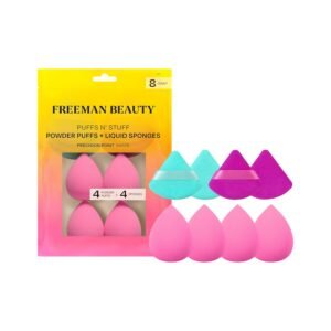 Freeman Puffs N' Stuff Powder Puffs + Liquid Sponges 8 Count Set, Makeup Blending Sponges For Liquid & Cream Foundation & Concealer, Triangle Powder Puff For Setting Powder, Vegan & Cruelty Free
