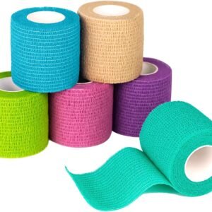 FriCARE Self Adhesive Bandage Wrap, Medical Tape in First Aid Kit, Cohesive Bandages for Wounds Sport Vet, 2 Inches X 5 Yards 6 Rolls, Rainbow