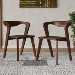 Furniture of America Nazaen III Mid-Century Modern Wood 21.5-inch Side Chairs with Rounded Backrest and Semi-Handmade for Home Kitchen, Dining Room, Rich Walnut (Set of 2)
