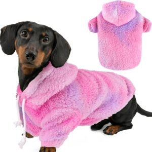 Fuzzy Dog Hoodie Sweater for Large Dogs Warm Winter Dog Clothes with Double-Sided Plush Fleece Soft Stretchy Pet Coats Hooded Sweatshirt for Medium Large Dogs