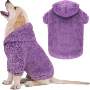 Fuzzy Dog Sweaters for Medium Dogs Dog Hoodie Soft Double-Sided Plush Fleece Sweater Pet Clothes Coats Hoodie Sherpa Hooded Sweatshirt(Purple-M)