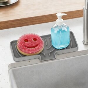GUUKIN Sponge Holder for Kitchen Sink , 9.8"×4.9" Silicone Dish Drying Mat, Scrub Daddy Holder, Kitchen Sink Accessories, Suitable for Kitchens & Bathrooms (Grey)