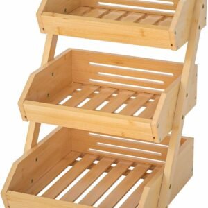 G.a HOMEFAVOR Bamboo Fruit Basket, Fruit Organizer for Kitchen Counter, Vegetable Storage Stand, 15 mm Thickness (Self-assembly)