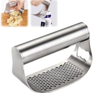 Garlic Press Garlic Presser,2026 Stainless Steel Garlic Presser Bottle Opener Mincer Crusher with Peeler and Cleaning Brush,Multifunctional Kitchen Gadget Garlic Mincer for Woman (A/1Pack)