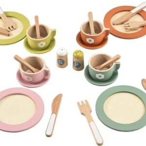 Giant bean 27PCS Wooden Toy Plates and Dishes for Kitchen Set, Wooden Play Kitchen Accessories for Girls and Boys, Montessori Toys, Christmas Birthday Gift for Kids