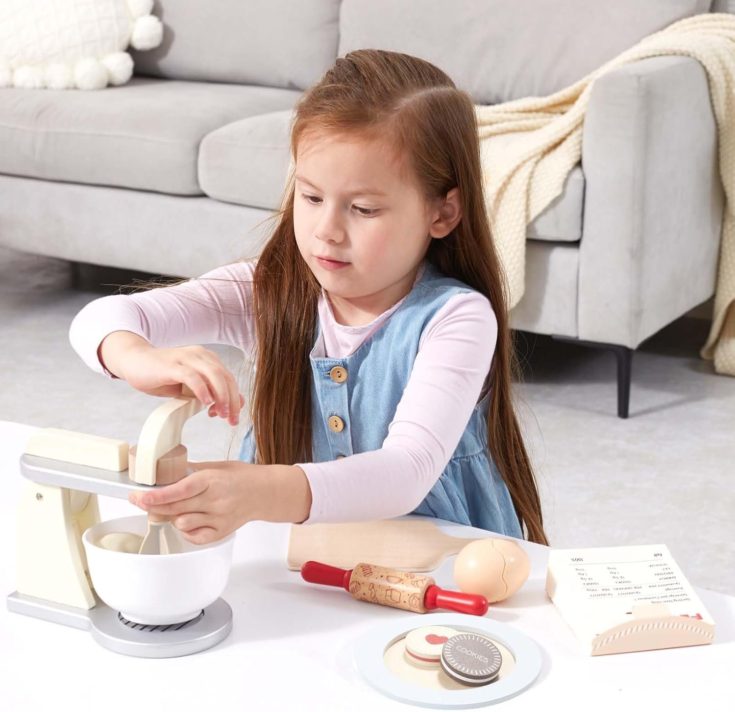 Giant bean Wooden Toy Mixer, Kids Play Kitchen Accessories, Pretend Play Toy Blender for Boys Girls Ages 3+ - Image 2