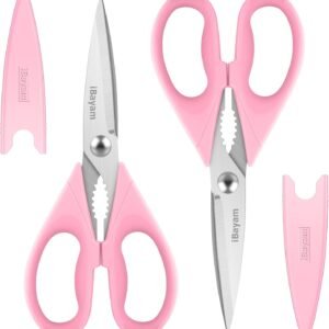 Gifts for Women, Mom, Wife, Her - Couple, Happy Birthday, Wedding Gifts, Christmas Day, Housewarming Gifts, iBayam Kitchen Scissors Heavy Duty Meat Poultry Shears Dishwasher Safe, Pink Stuff