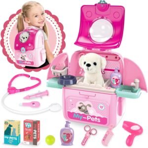 Girl Toys Gifts for 2 3 4 5 6 Years Old, Toddler Girl Toys, Pet Care Pretend Doctor Set Toys for Kids, Doctor kit for Toddlers 1-3 3-5, Kids Doctors Play Set with Plush Puppy Toy&Storage Backpack
