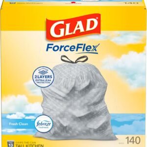 Glad ForceFlex Tall Kitchen Trash Bags, 13 Gallon, Fresh Clean, 140 Count (Package May Vary)