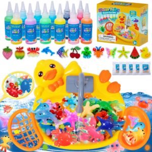 Glow in The Dark Water Elf Craft Kit, Duck Sink Water Play Set with 12 Animal Molds & 12 Gels, DIY Squishy Water Animals Sensory Toy, Kids STEM Arts & Crafts Gift