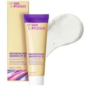 Good Molecules Moisturizing Rich Sunscreen SPF 30 – Mineral Zinc Oxide Face Sunscreen - Hydrating, Fragrance-Free, No White Cast | Broad Spectrum UVA/UVB Protection - 50 ml / 1.7 fl oz