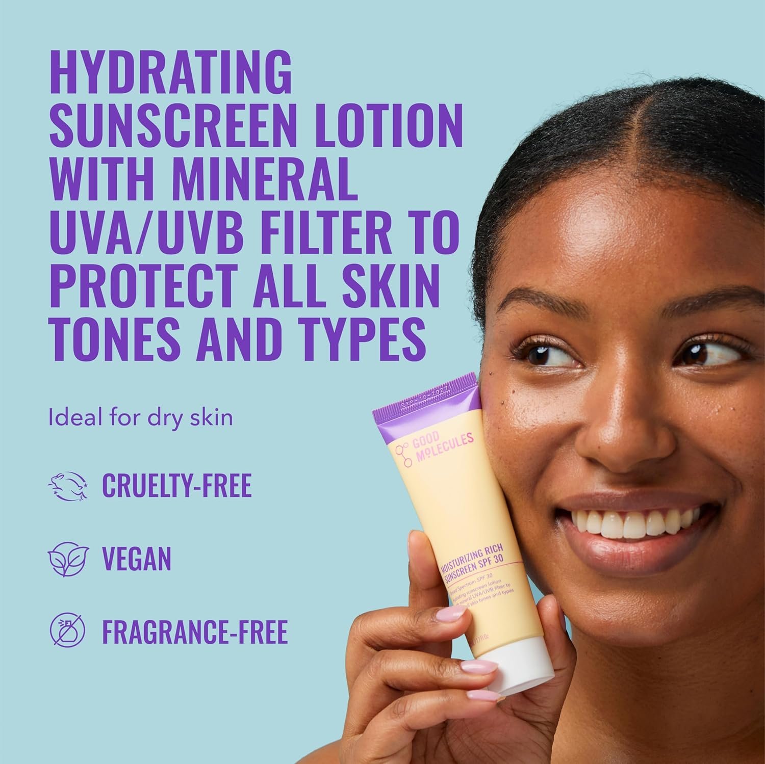 Good Molecules Moisturizing Rich Sunscreen SPF 30 – Mineral Zinc Oxide Face Sunscreen - Hydrating, Fragrance-Free, No White Cast | Broad Spectrum UVA/UVB Protection - 50 ml / 1.7 fl oz - Image 2