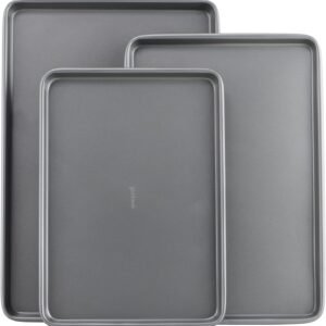 GoodCook Everyday Nonstick Baking Sheet Set, 3 Pack Includes One Small, Medium & Large Pan Carbon Steel Construction Cookie Sheet Bakeware Set, Gray