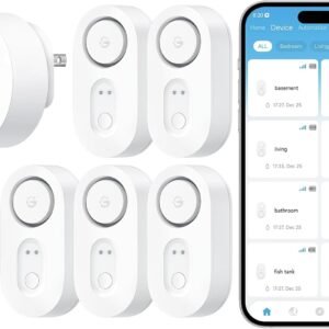 GoveeLife Upgraded Smart Water Leak Detector 1s with 1804ft Ultra-Long Range, WiFi Water Sensor with SMS/Email/APP Push and Sound Alarm,5-Year Battery Life, 5 Pack, Suit for Home, Basement, Kitchen