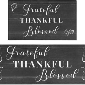 Grateful Thankful Blessed Kitchen Rugs Set of 2 Black Non-Slip Kitchen Rug and Mat Cushioned Comfort Kitchen Standing Rug for Kitchen Floor Farmhouse Thanksgiving Decor 17"x47"+17"x30"
