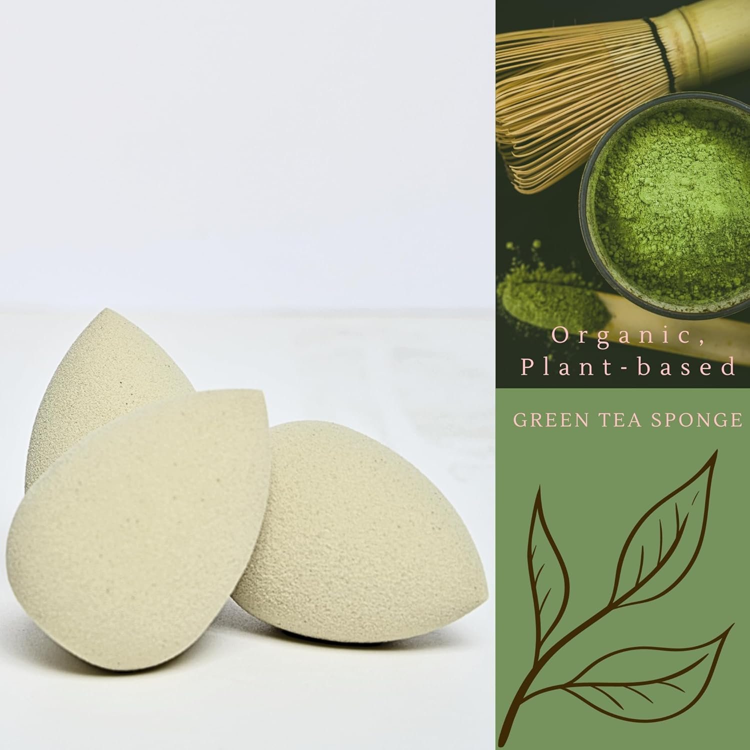 Green Tea Beauty Sponge - Plant-Based, Eco-Friendly, Cruelty-Free, Dye-Free & Latex-Free Blender, Biodegradable & Vegan Makeup Sponge, Makeup Blender, Perfect for Liquid & Powder (3 count) - Image 2