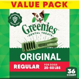 Greenies Veterinarian-Recommended Adult Natural Dental Dog Treats Regular Size, Dog Dental Chews, Original Flavor, 36 oz. Pack, 36 Count