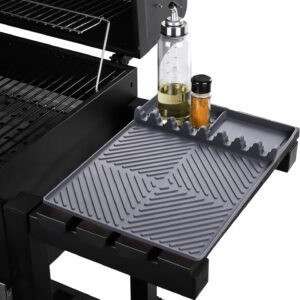 Griddle Mat Barbeque Grill Accessories Tools for Blackstone, Side Shelf Mat Grill Pad for Outdoor Grill Kitchen Counter Spatula Silicone Mat with Drip Pad for Kitchen, Cooking, Countertop (Grey)