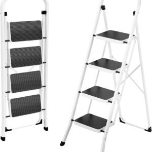 HBTower Step Ladder Folding Step Stool for Adults with Anti-Slip Pedal,330 lbs Capacity for Kitchen, Home,White