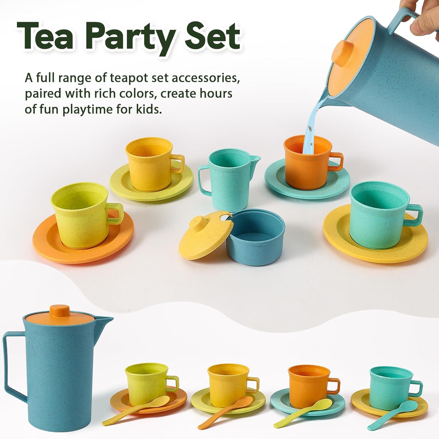 HERSITY Picnic Basket Toys for Toddlers, Kids Play Tea Sets with Teapot Tea Cup Dessert Food and Mat, Pretend Play Kitchen Accessories Tea Party Set Little Girl Boy 3 4 5 Years Old - Image 2