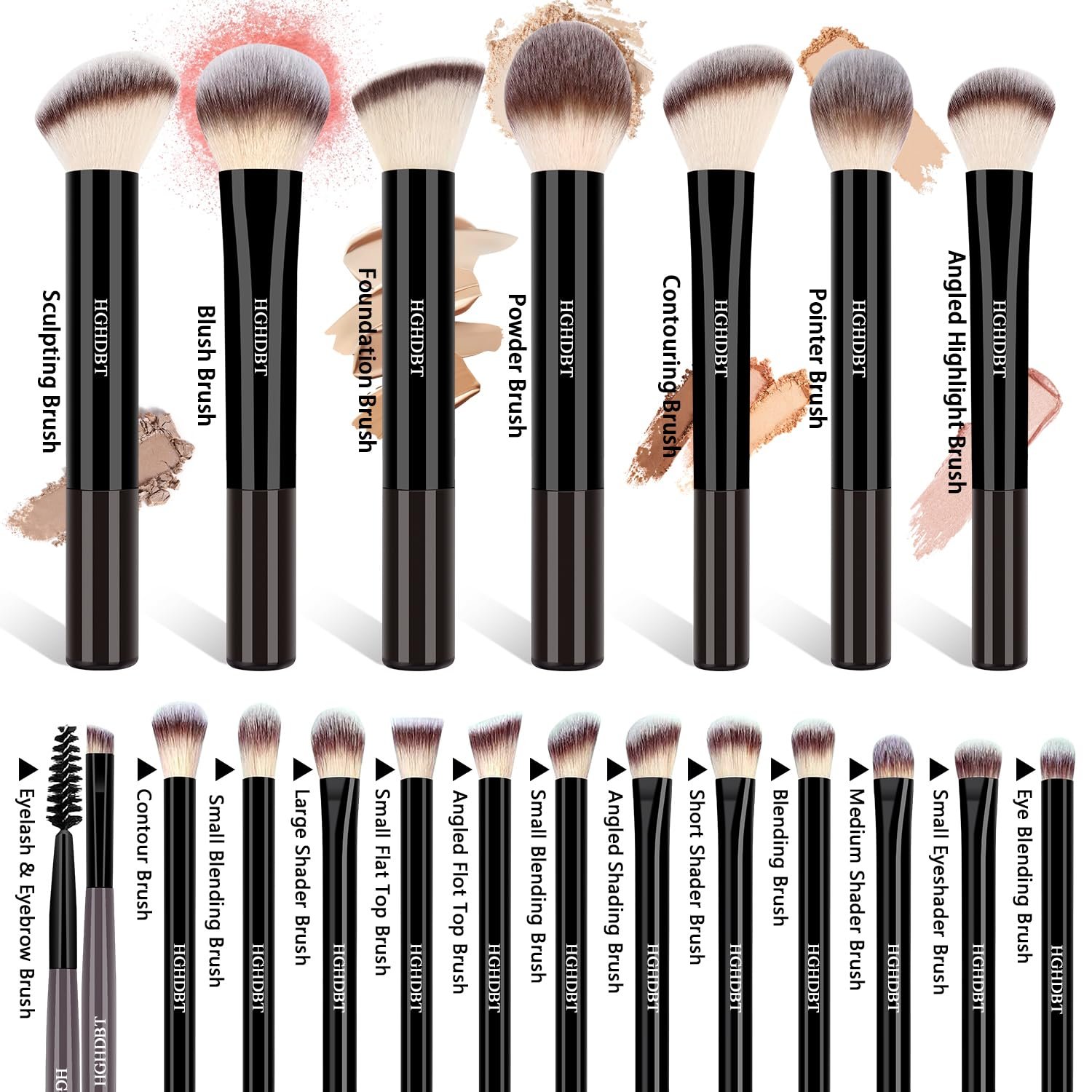HGHDBT 57Pcs Black Makeup Brushes Set Professional with Case Premium Synthetic for Foundation Concealer Blush Eye Shadow Powder Eye & Face Make up Brush Kit with Beauty Blender Sponge Set Tools - Image 2