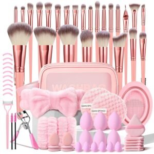 HGHDBT 70Pcs Pink Makeup Brushes Set Professional Makeup Kit Multi-functional Makeup Tool Set with Case Facial Makeup Accessories, Foundation Makeup Brush Kit Eye and Face Make up Brushes & Tools