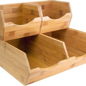 HOMESTEAD Bamboo Pantry Storage Bins – Potato & Onion Storage Bin for Pantry Organizers, Produce Organizer Set of 3 – Slide out Bin Access
