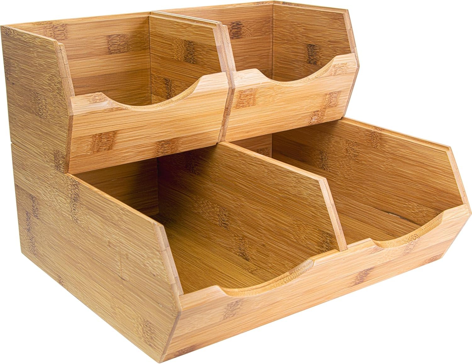 HOMESTEAD Bamboo Pantry Storage Bins – Potato & Onion Storage Bin for Pantry Organizers, Produce Organizer Set of 3 – Slide out Bin Access