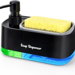 Hand and Dish Soap Dispenser Set for Kitchen, Dual Soap Dispenser with Sponge Holder, 3-in-1 Countertop Soap Pump Dispenser for Kitchen Sink, Useful Kitchen Gadgets - Black