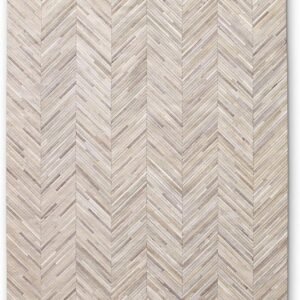 Handmade Leather Area Rug, Luxurious Beige Chevron Pattern Artisan-Crafted Genuine Leather Rug Modern Living Room Leather Carpet Vinatge Area Rug for Bedroom Size: 9.9X14 ft