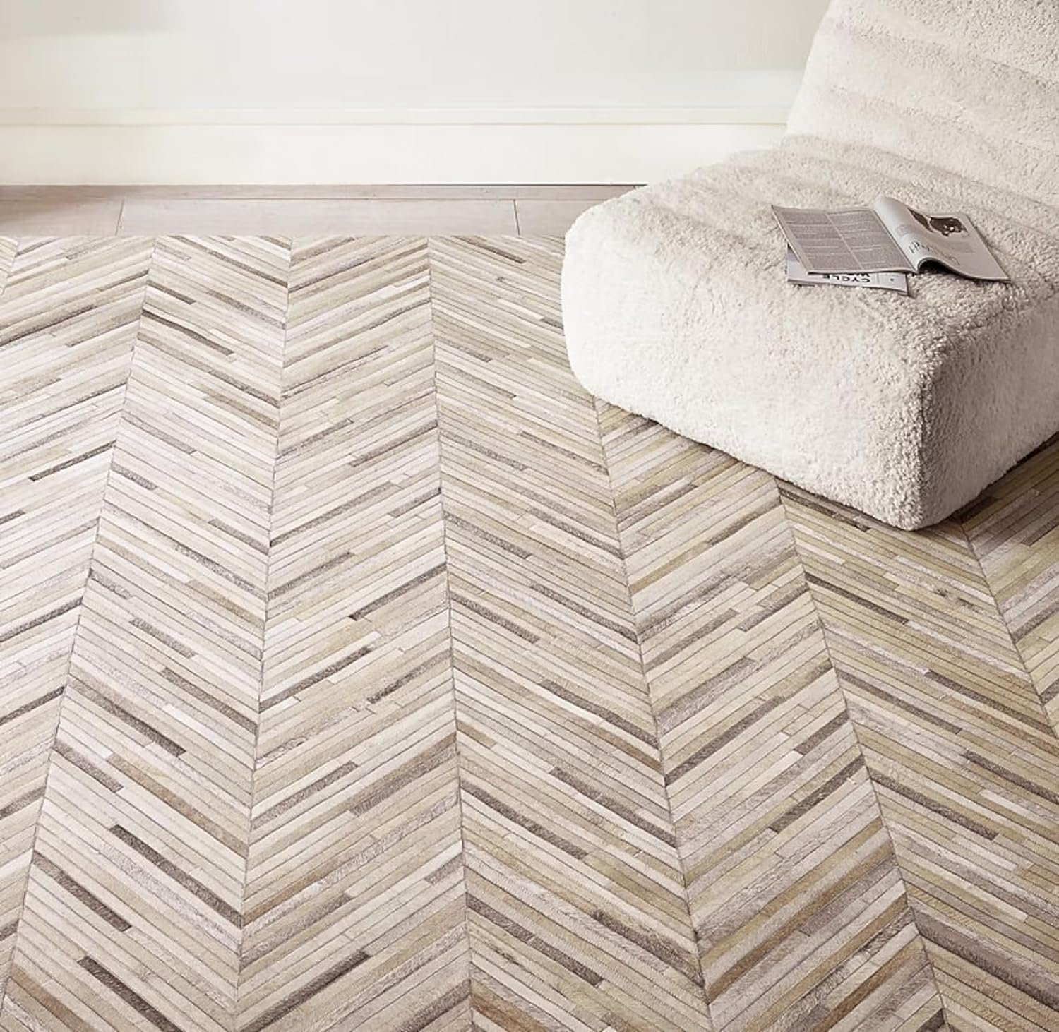 Handmade Leather Area Rug, Luxurious Beige Chevron Pattern Artisan-Crafted Genuine Leather Rug Modern Living Room Leather Carpet Vinatge Area Rug for Bedroom Size: 9.9X14 ft - Image 2