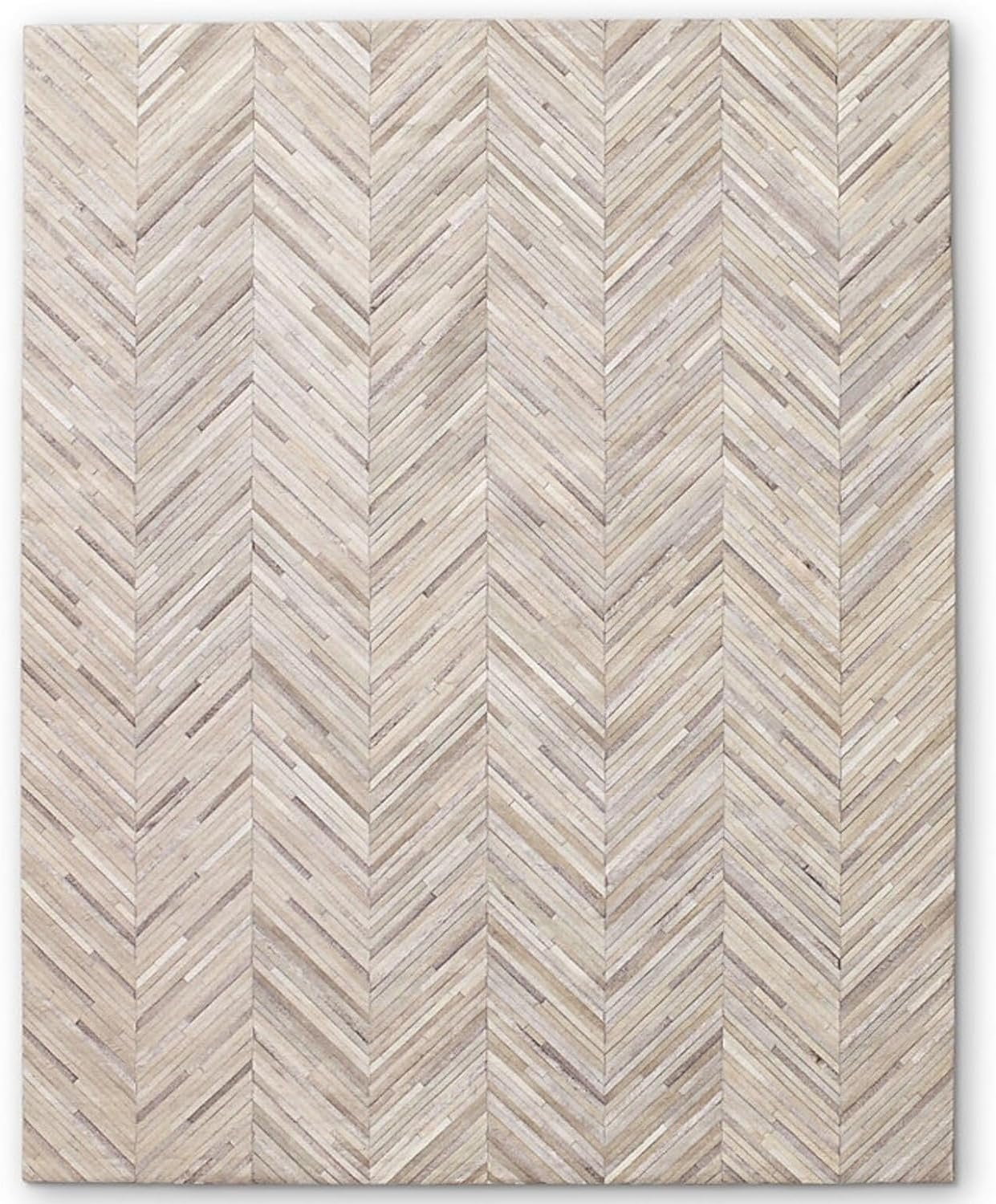Handmade Leather Area Rug, Luxurious Beige Chevron Pattern Artisan-Crafted Genuine Leather Rug Modern Living Room Leather Carpet Vinatge Area Rug for Bedroom Size: 9.9X14 ft