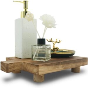 Handmade Wooden Tray,Practical Bathroom and Kitchen Decoration for Soap,Bath Bottles,Candles,Toilet Paper,Plant Holder(10.8 x 6.9 Inch)(Wood Color)