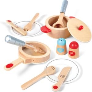 Hape Cook & Serve Set | 13 Piece Wooden Pretend Play Cooking Set with Accessories