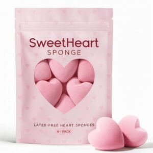 Heart-Shaped Makeup Sponges – Soft & Bouncy, Latex-Free Beauty Sponges for Liquid, Cream & Powder, Use Wet or Dry (6-Pack)