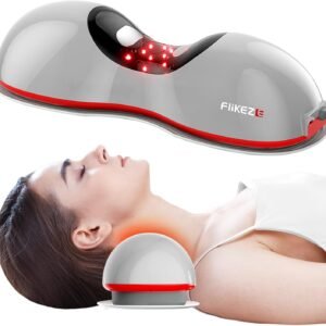 Heated Neck Stretcher with Red Light Therapy, Wireless Cervical Traction Device for TMJ Pain Relief and Shoulder Relaxer, Neck Traction Massager Pillow for Home/Office Used, Grey