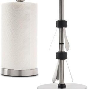 Heavy-Duty Stainless Steel Paper Towel Holder - Easy One-Handed Tear with Suction Cups - Modern Weighted Standing Countertop Dispenser for Kitchen - Holds All Paper Towel Rolls, Silver